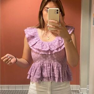 House of Harlow Lavender Eyelet Top
